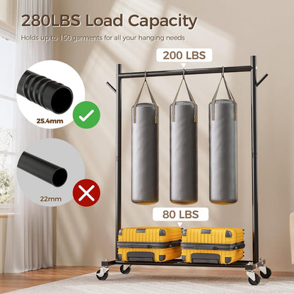 Fuakesor Clothes Rack, Clothing Rack for Hanging Clothes Load 280LBS, Rolling Garment Rack