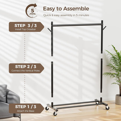 Fuakesor Clothes Rack, Clothing Rack for Hanging Clothes Load 280LBS, Rolling Garment Rack